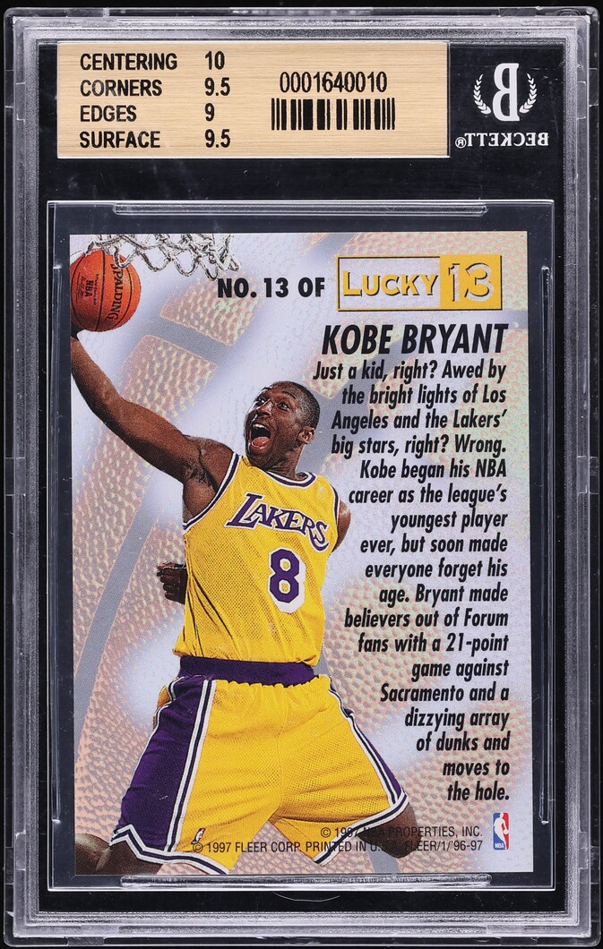 1996 Fleer Lucky 13 Kobe Bryant ROOKIE #13 BGS 9.5 GEM MINT