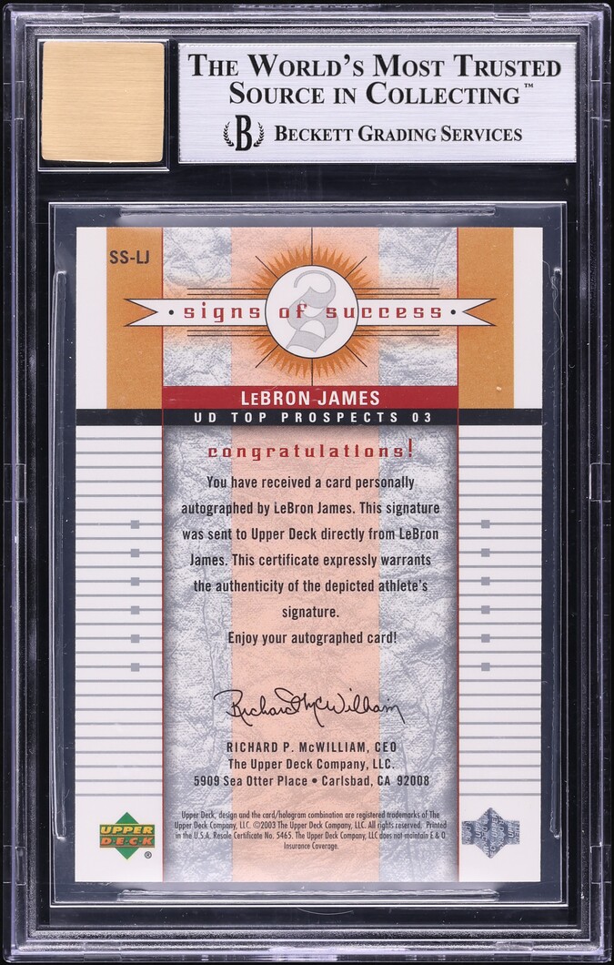 2003 Upper Deck Top Prospects Signs Of Success LeBron James ROOKIE AUTO #SS-LJ BGS 8.5 NM-MT+