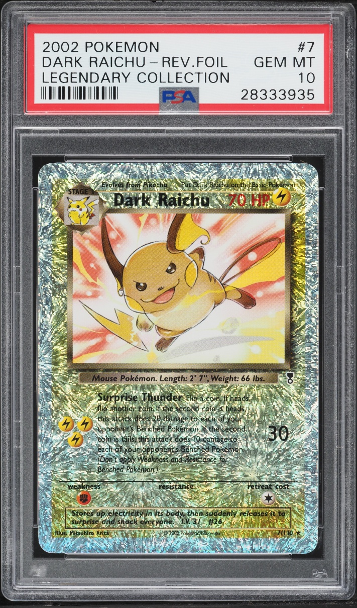 2002 Pokemon Legendary Collection Reverse Holo Dark Raichu #7 PSA 10 GEM MINT