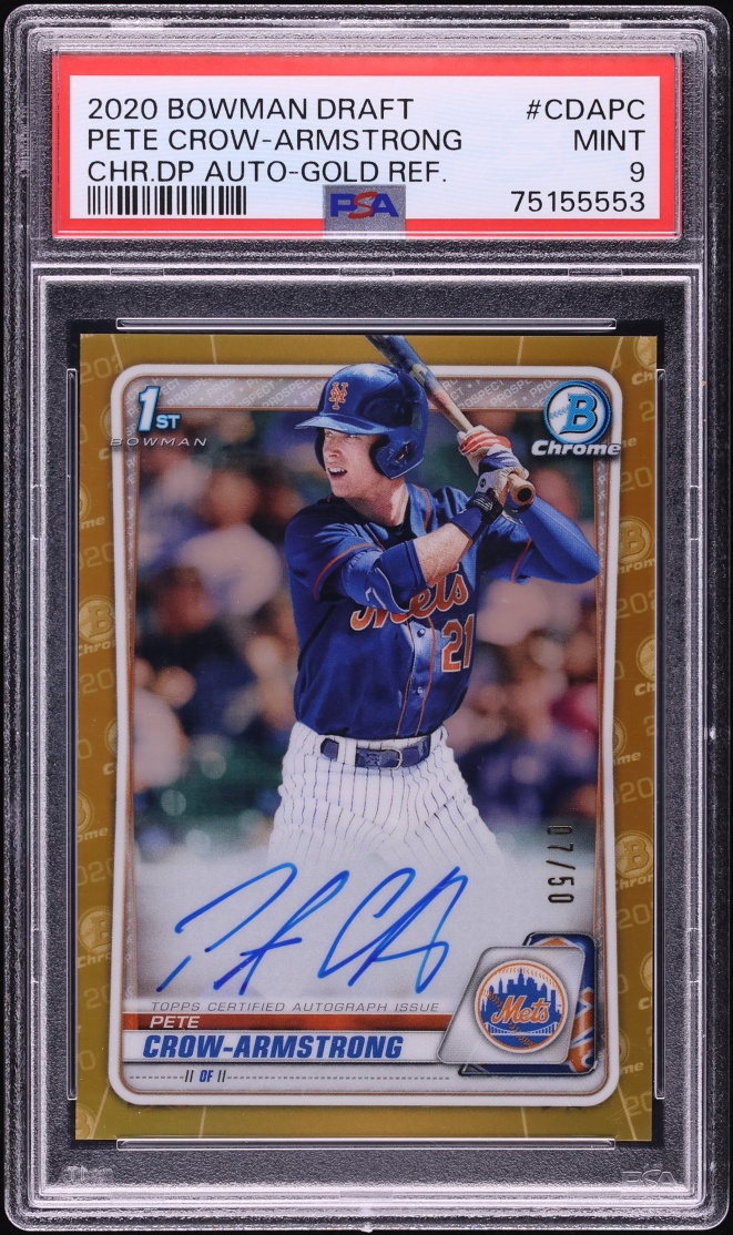 2020 Bowman Chrome Gold Refractor Pete Crow-Armstrong PROSPECT AUTO /50 #CDA-PC PSA 9 MINT