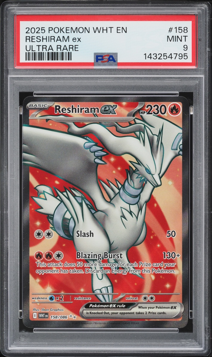 2025 Pokemon Scarlet & Violet White Flare Full Art Reshiram EX #158 PSA 9 MINT