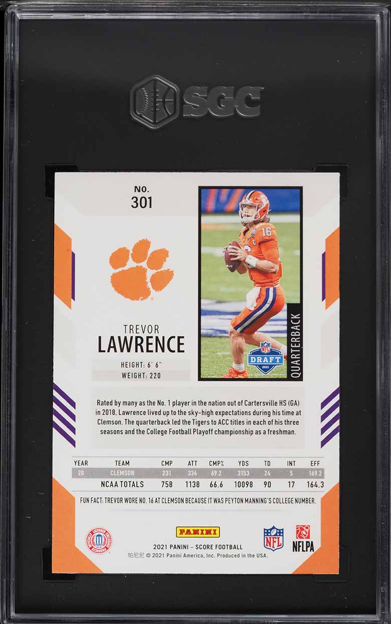 2021 Score Football Trevor Lawrence ROOKIE #301 SGC 9.5 MINT+