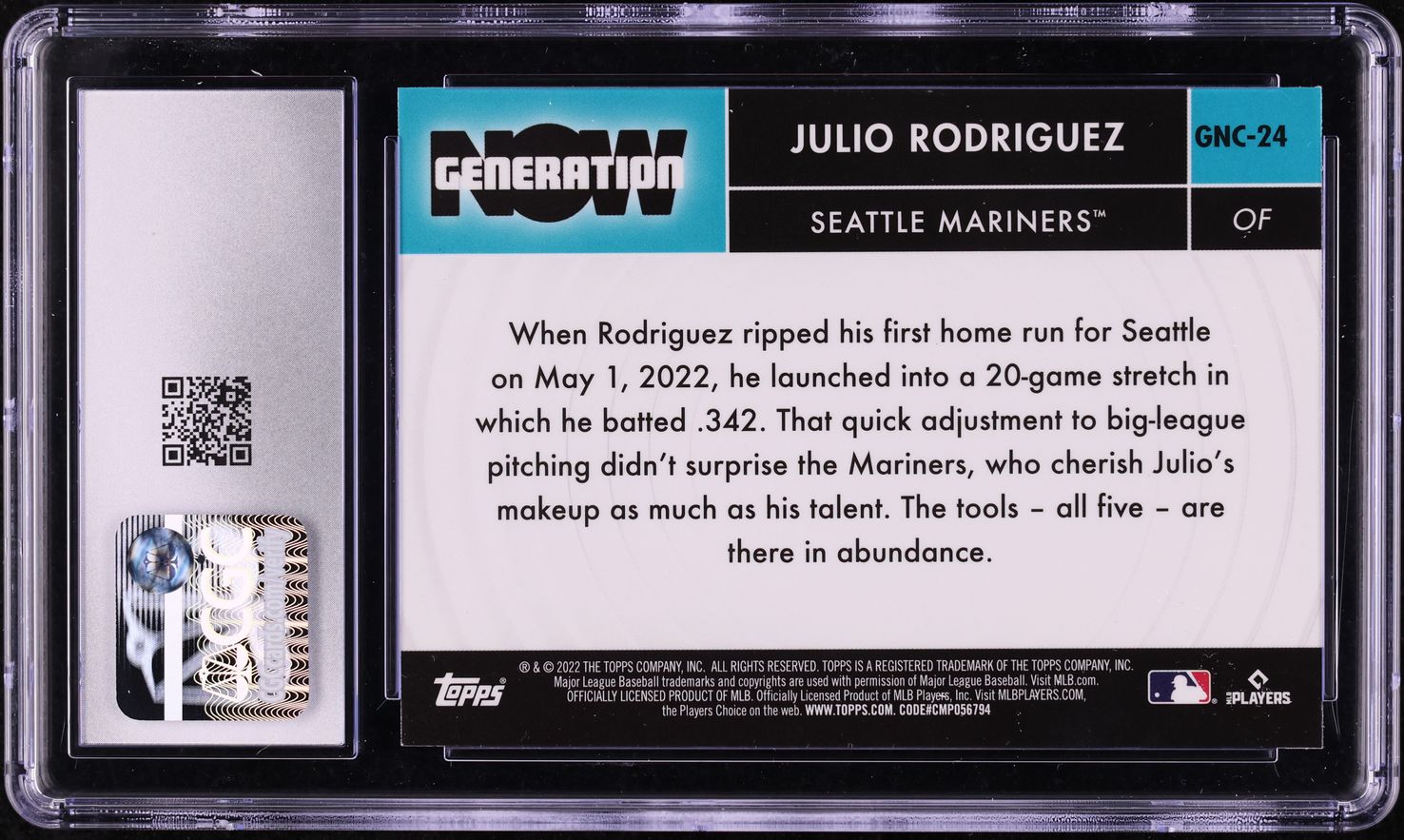 2022 Topps Chrome Update Generation Now Julio Rodriguez ROOKIE #GNC-24 CGC 9