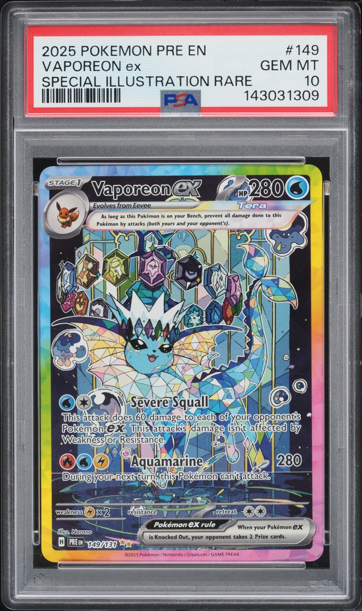 2025 Pokemon Scarlet & Violet Prismatic Evolutions SIR Vaporeon ex #149 PSA 10 GEM MINT