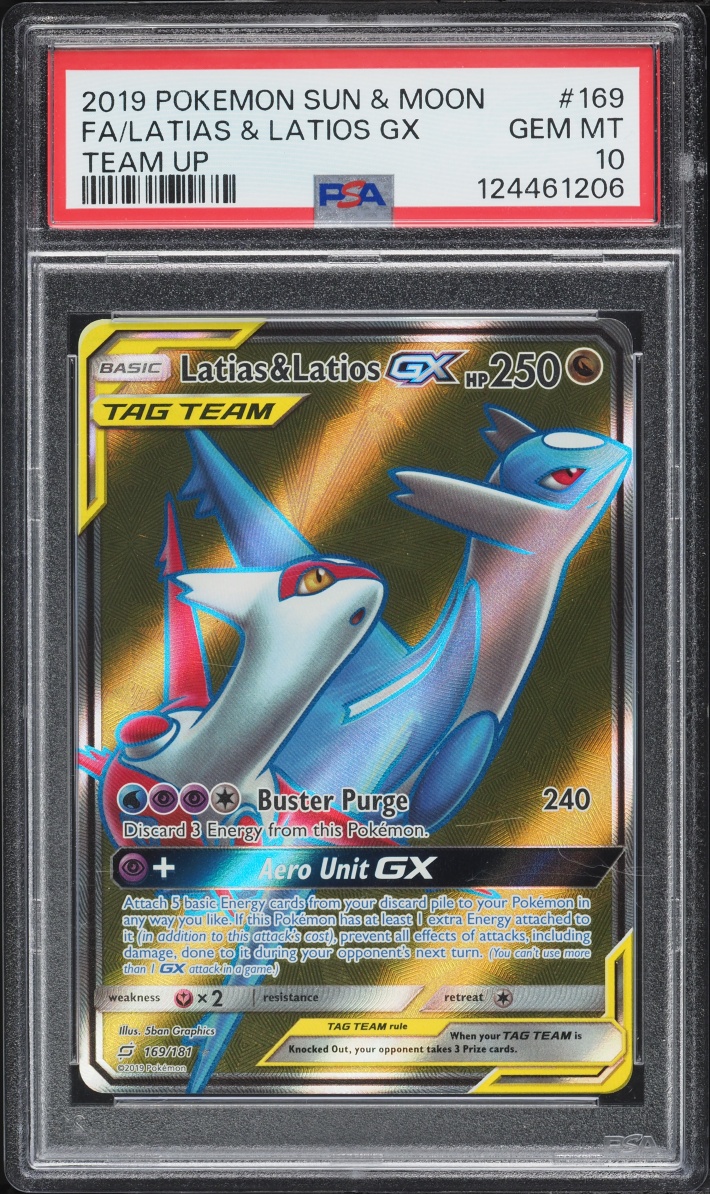 2019 Pokemon Sun & Moon Team Up Full Art Latias & Latios Gx #169 PSA 10 GEM MINT
