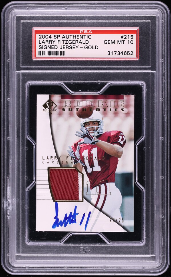 2004 SP Authentic Gold Larry Fitzgerald ROOKIE PATCH AUTO /25 #215 PSA 10 GEM