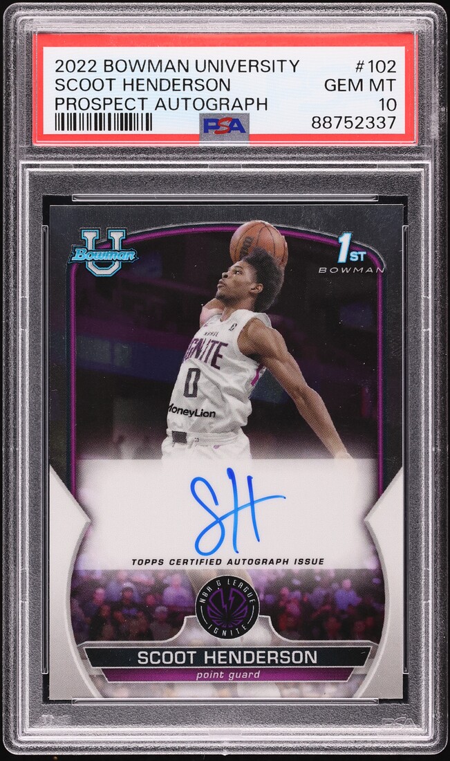 2022 Bowman University Prospect Scoot Henderson ROOKIE AUTO #102 PSA 10 GEM MINT