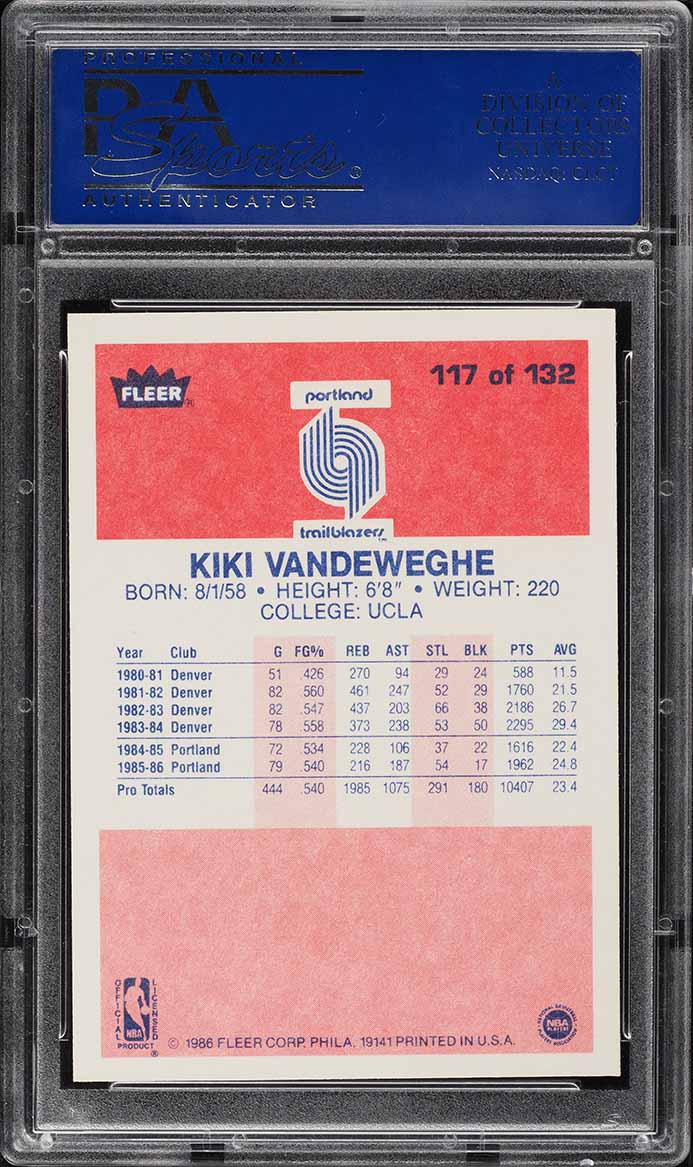 1986 Fleer Basketball Kiki Vandeweghe #117 PSA 10 GEM MINT