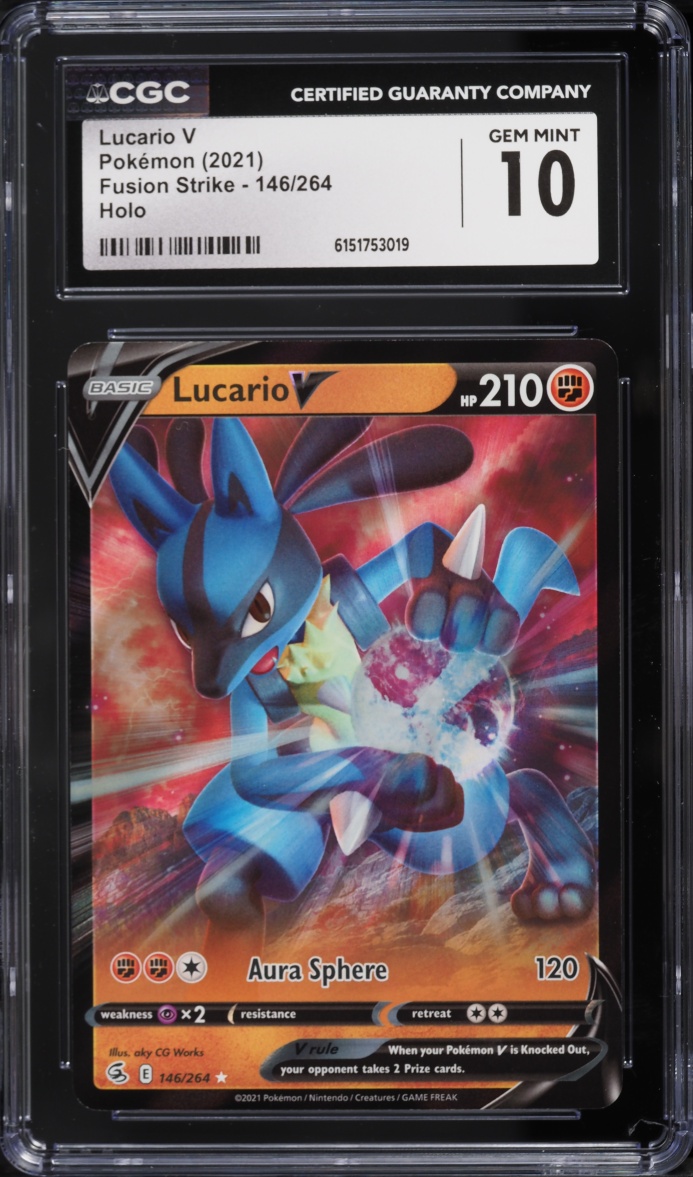 2021 Pokemon Sword & Shield Fusion Strike Holo Lucario V #146 CGC 10 GEM MINT