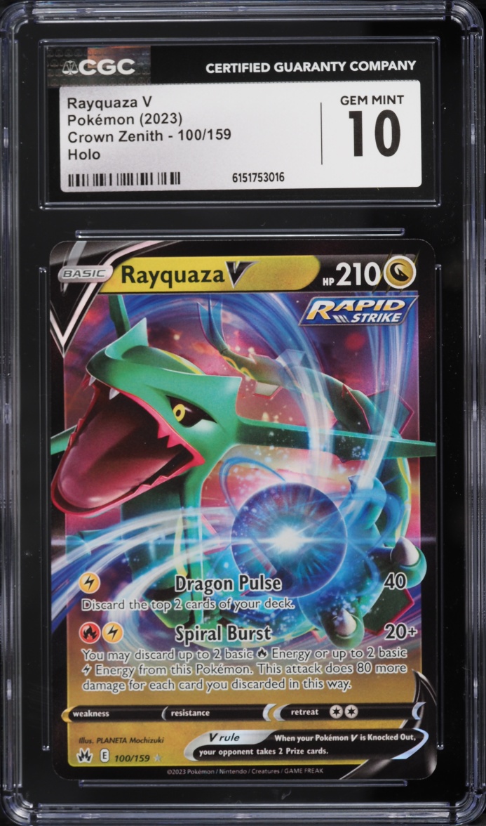 2023 Pokemon Sword & Shield Crown Zenith Holo Rayquaza V #100 CGC 10 GEM MINT