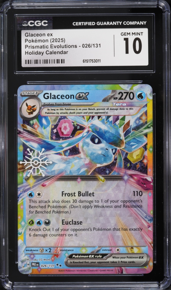 2025 Pokemon SV Prismatic Evolutions Holiday Calendar Holo Glaceon EX #26 CGC 10 GEM MINT
