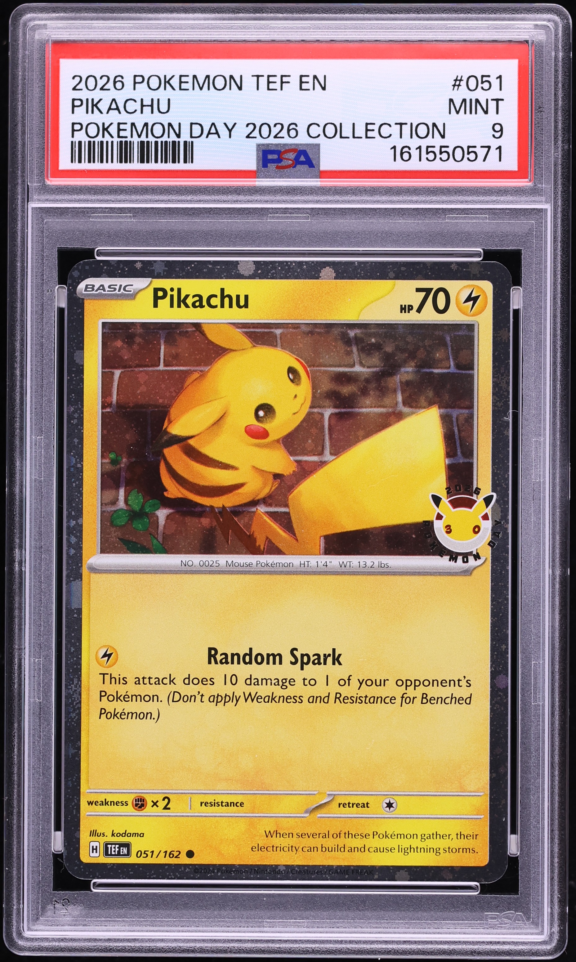 2026 Pokemon Scarlet & Violet Temporal Forces Day Collection Holo Pikachu #51 PSA 9 MINT
