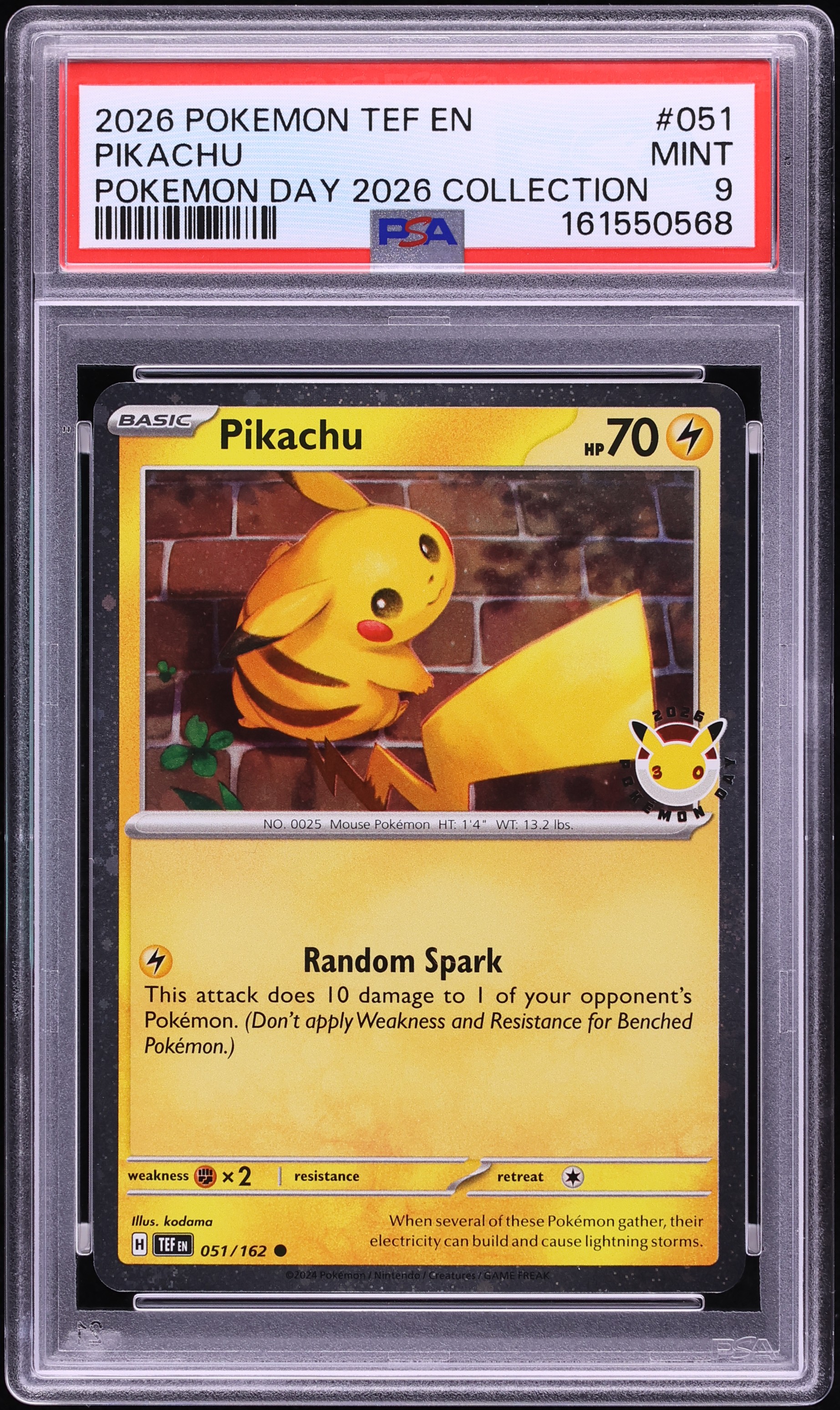 2026 Pokemon Scarlet & Violet Temporal Forces Day Collection Holo Pikachu #51 PSA 9 MINT