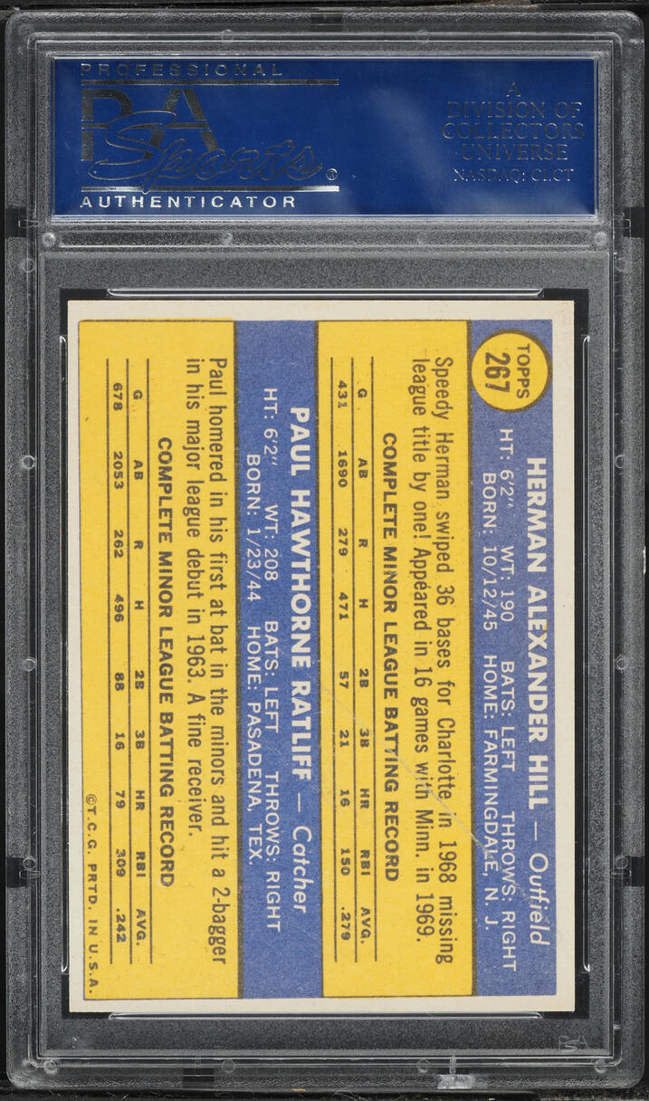 1970 Topps Herman Hill Paul Ratliff ROOKIE #267 PSA 8 NM-MT