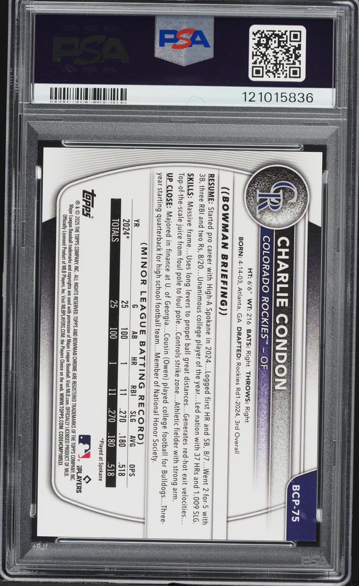 2025 Bowman Chrome Etched Glass Charlie Condon PROSPECT #BCP75 PSA 9 MINT