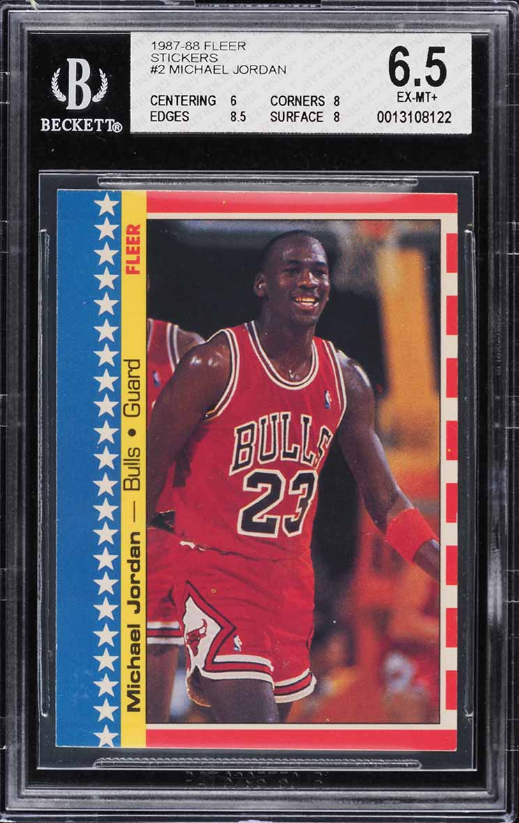 1987 Fleer Sticker Michael Jordan #2 BGS 6.5 EXMT+
