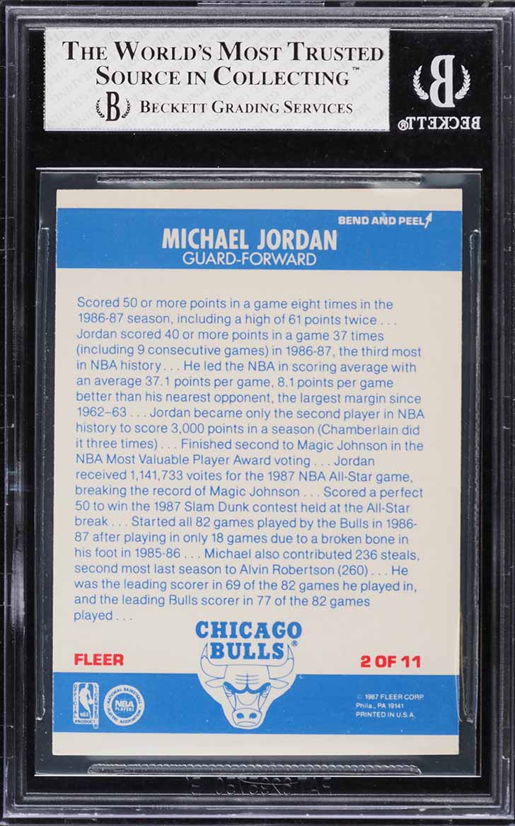 1987 Fleer Sticker Michael Jordan #2 BGS 6.5 EXMT+