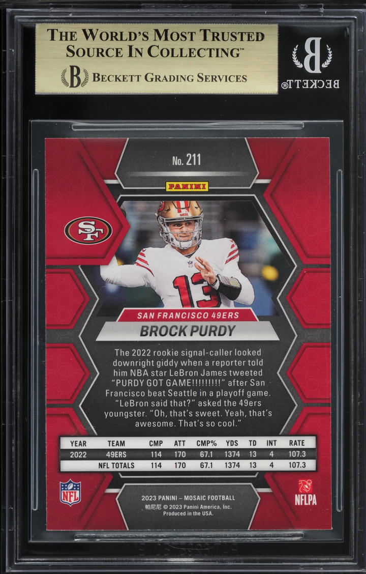 2023 Panini Mosaic Brock Purdy #211 BGS 9.5 GEM MINT