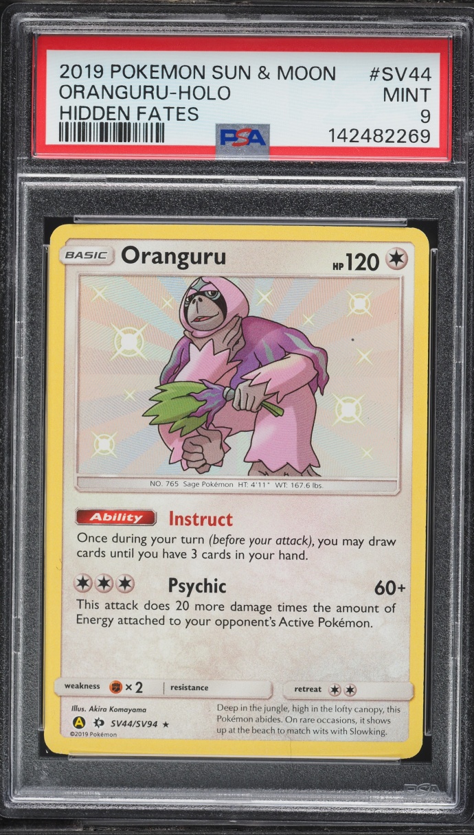 2019 Pokemon Sun & Moon Hidden Fates Shiny Oranguru #SV44 PSA 9 MINT