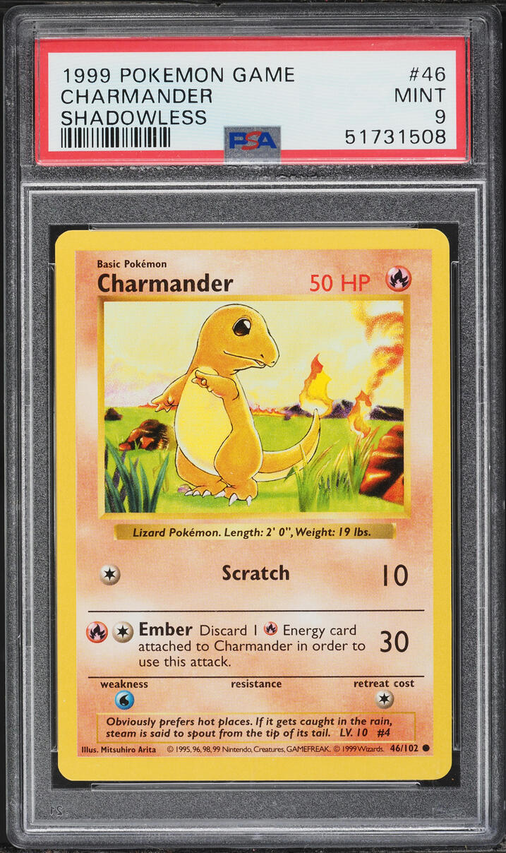 1999 Pokemon Base Set Shadowless Charmander #46 PSA 9 MINT