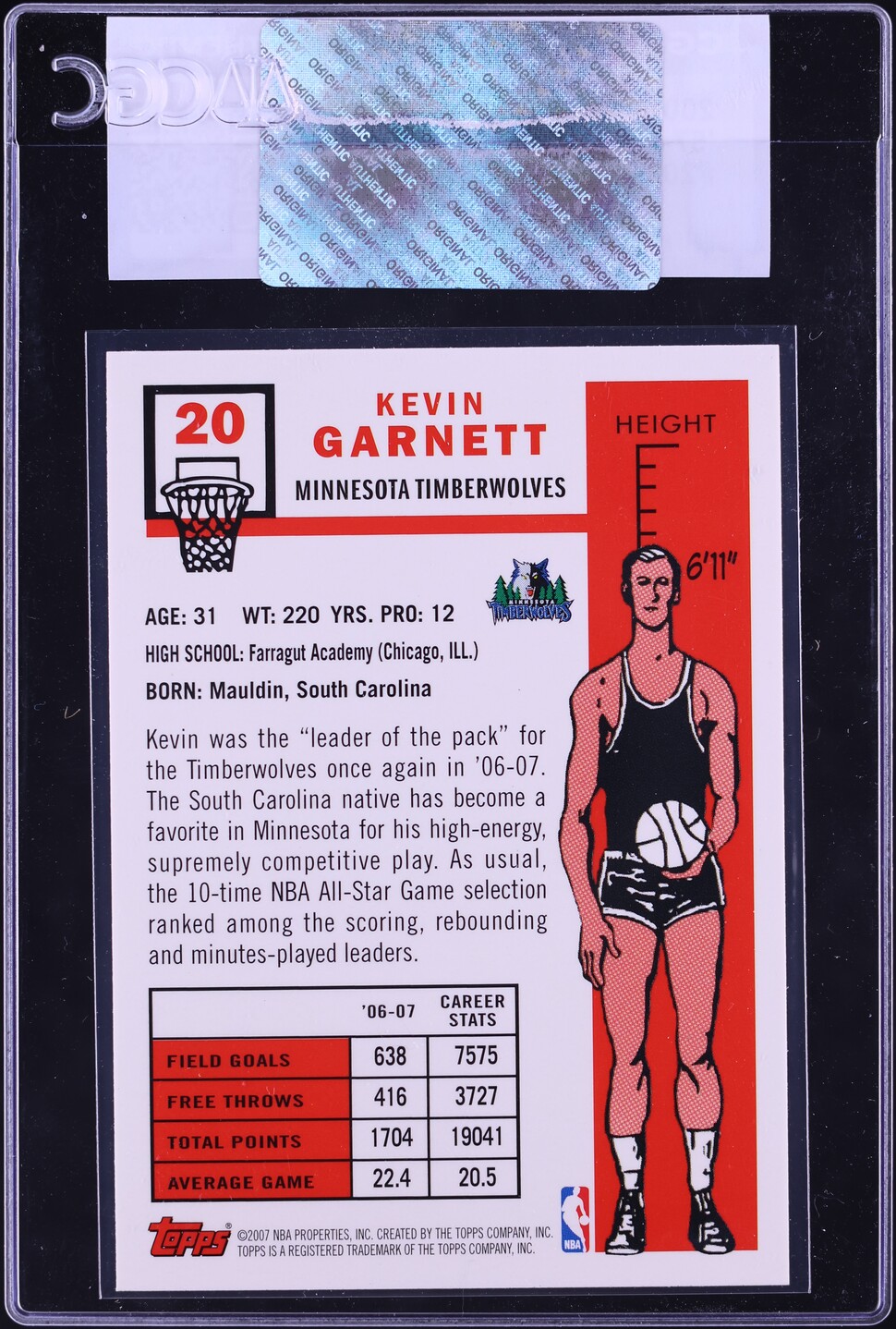 2007 Topps '57 Variations Kevin Garnett #20 CGC AUTH