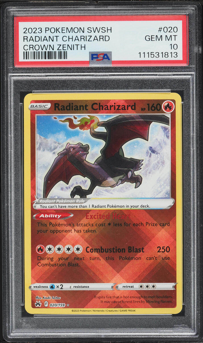 2023 Pokemon Sword & Shield Crown Zenith Holo Radiant Charizard #20 PSA 10 GEM MINT