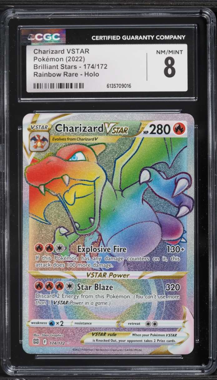 2022 Pokemon Sword & Shield Brilliant Stars Rainbow Rare Charizard VSTAR #174 CGC 8 NM-MT