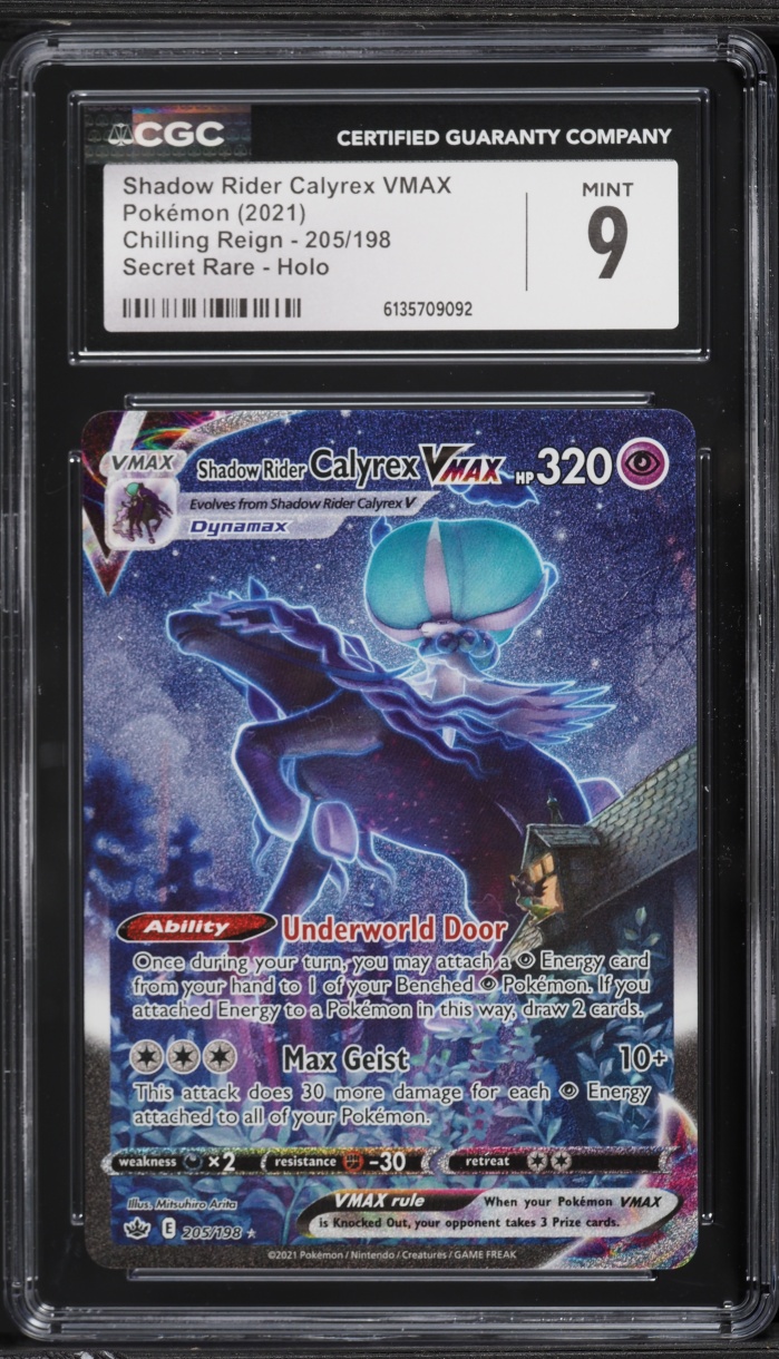 2021 Pokemon Sword & Shield Chilling Reign Full Art Shadow Rider Calyrex VMAX #205 CGC 9 MINT
