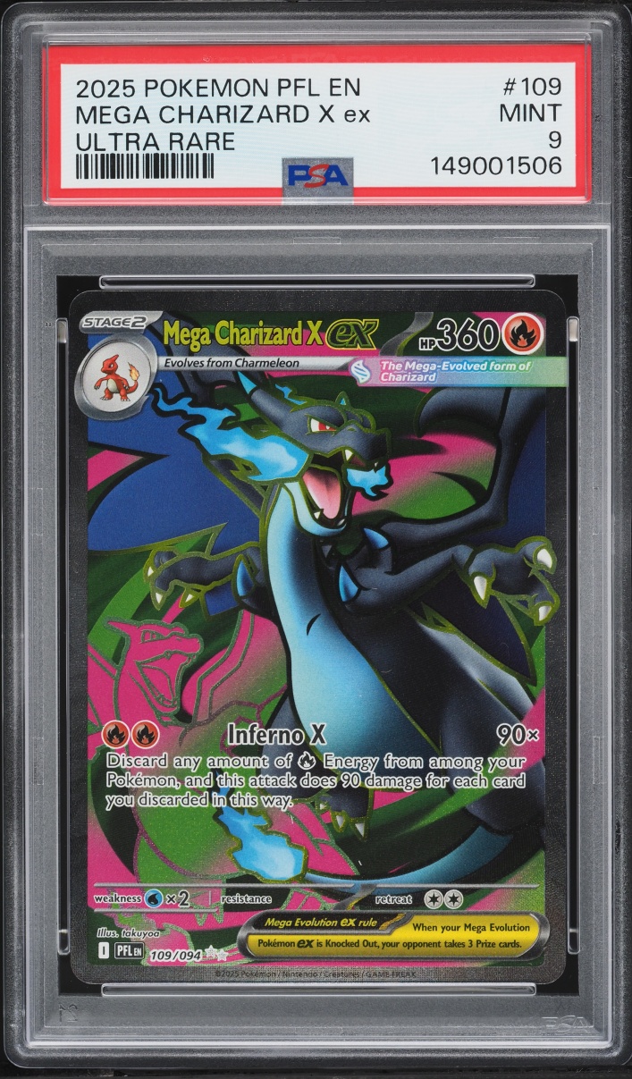 2025 Pokemon Mega Evolution Phantasmal Flames Full Art Mega Charizard X EX #109 PSA 9 MINT
