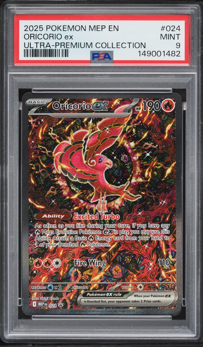 2025 Pokemon Mega Evolution Promo Mega Charizard X Ex UPC Full Art Oricorio Ex #24 PSA 9 MINT