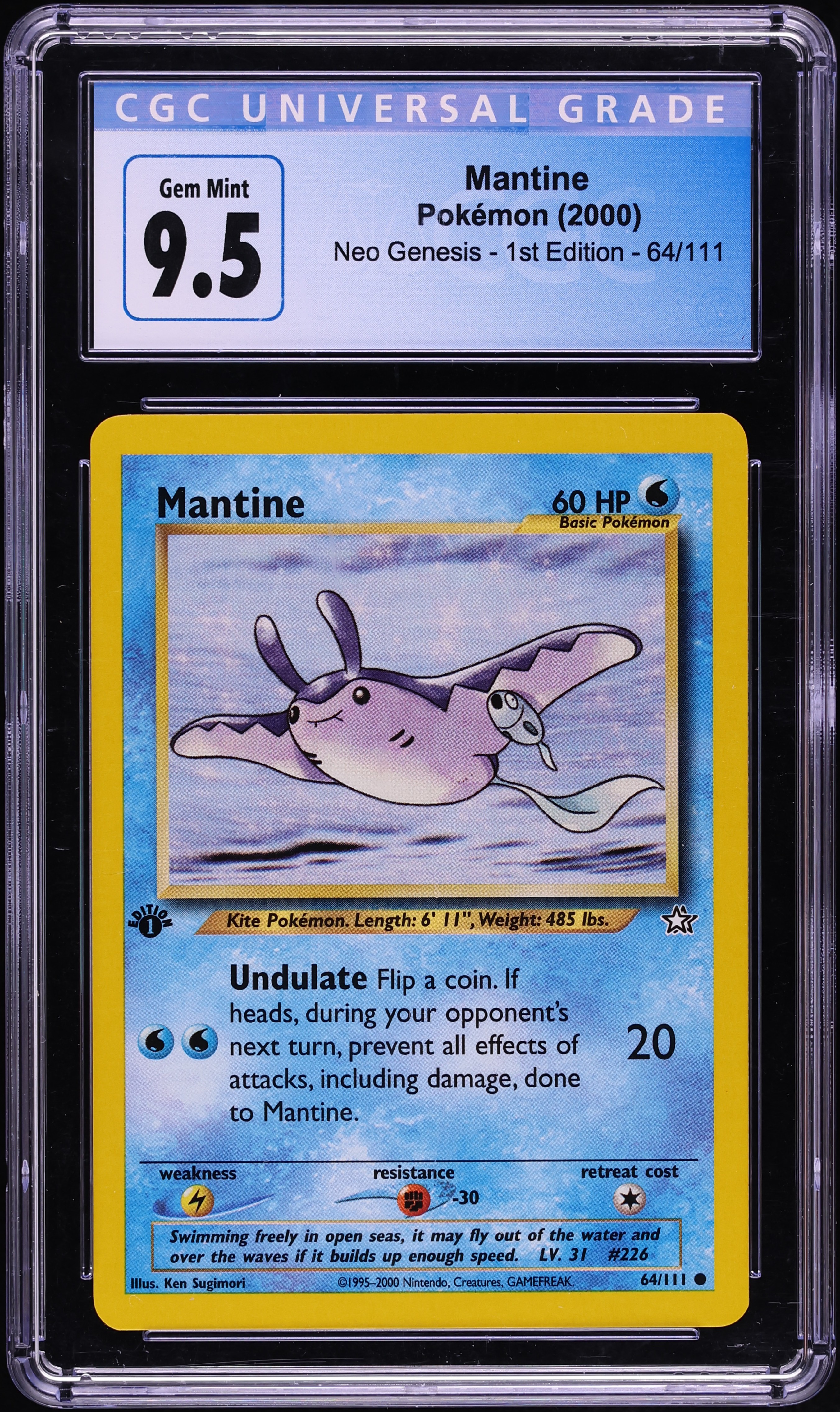 2000 Pokemon Neo Genesis 1st Edition Mantine #64 CGC 9.5 GEM MINT