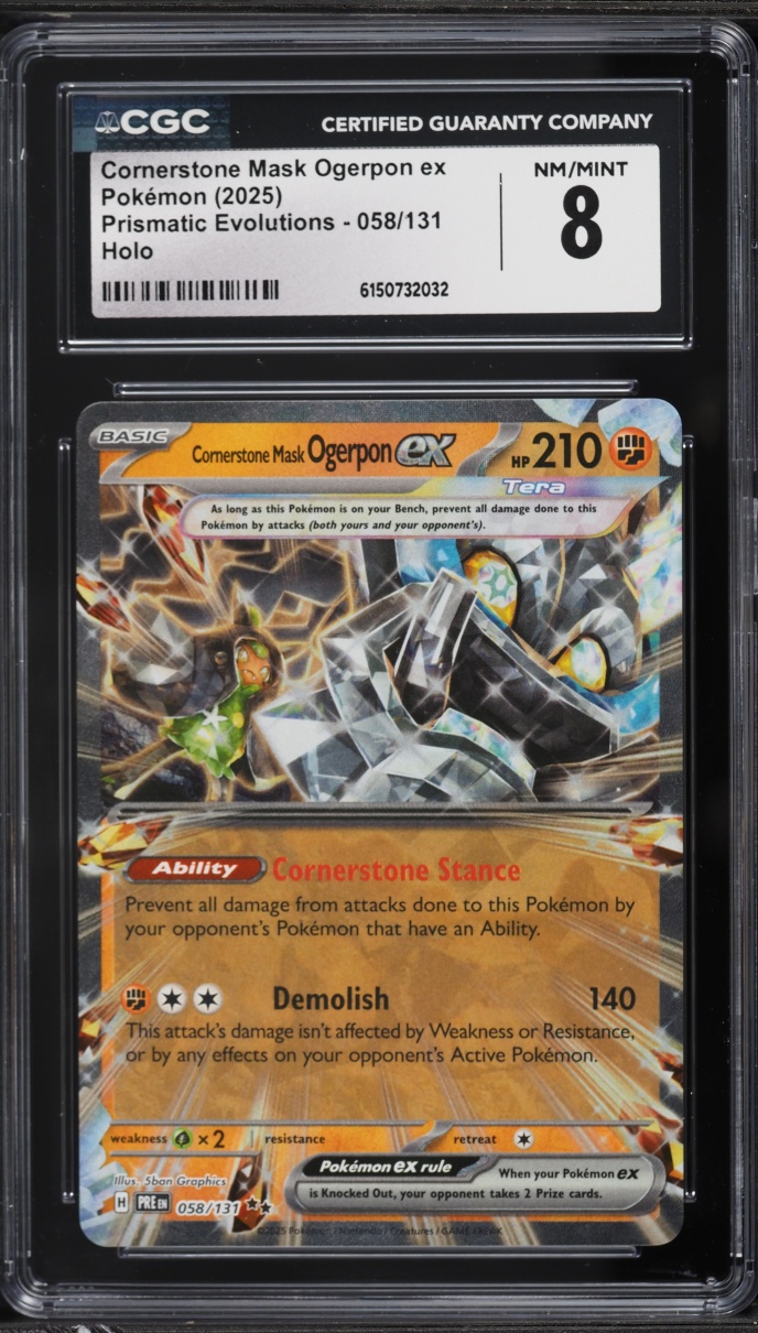 2025 Pokemon SV Prismatic Evolutions Holo Cornerstone Mask Ogerpon EX #58 CGC 8 NM-MT