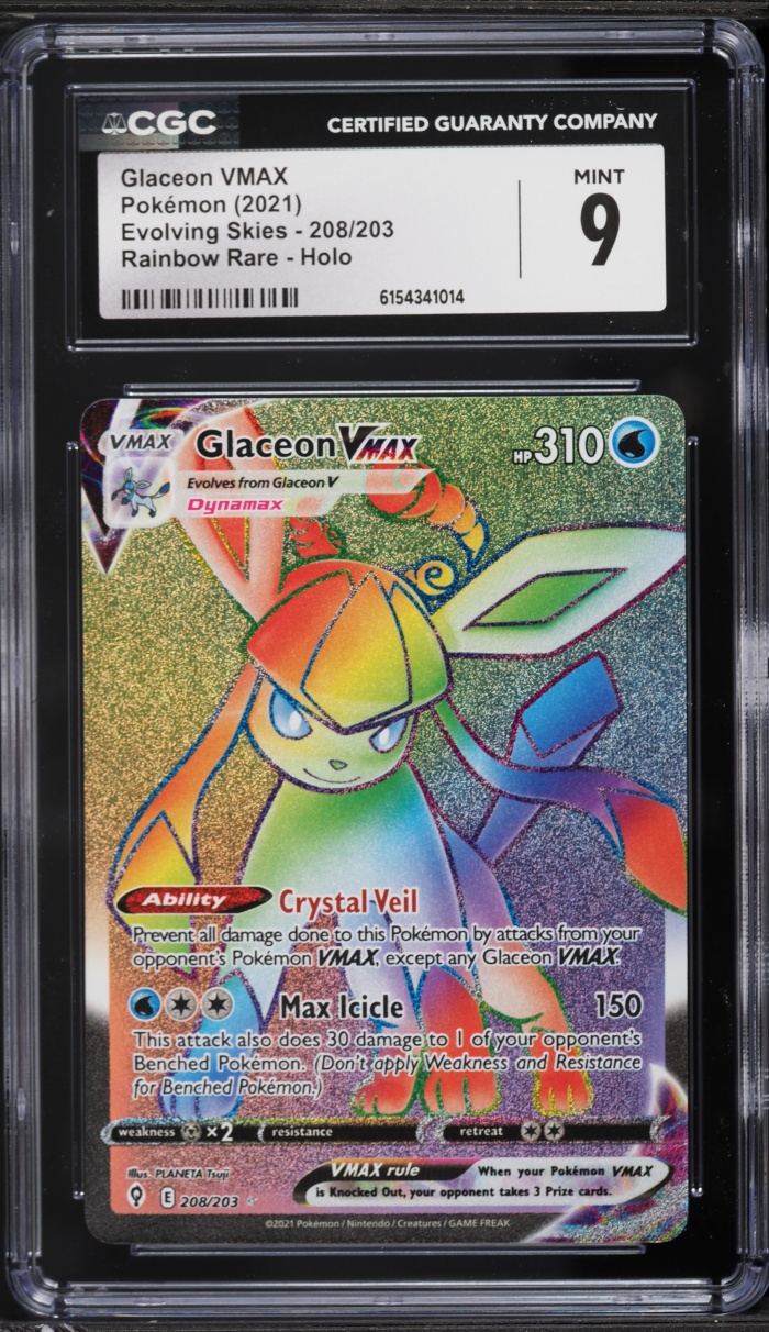 2021 Pokemon Sword & Shield Evolving Skies Rainbow Rare Glaceon VMAX #208 CGC 9 MINT