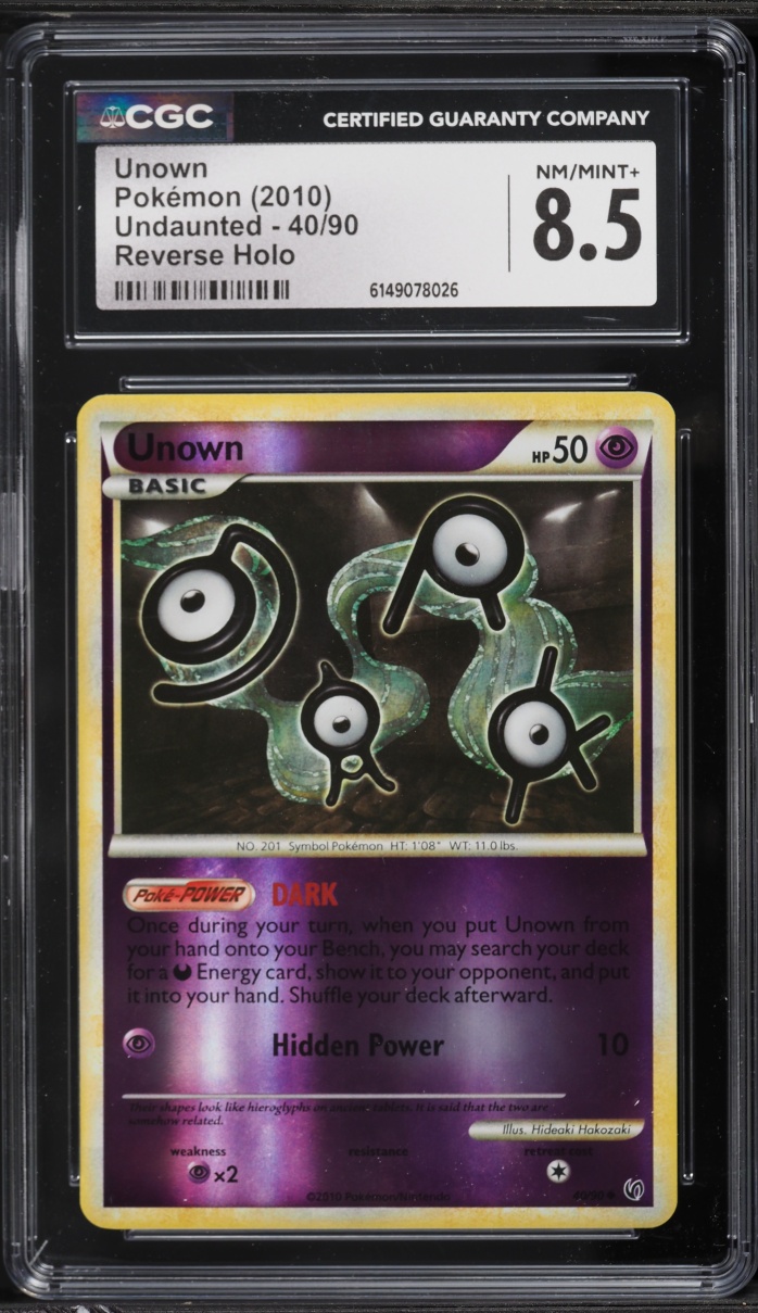 2010 Pokemon HeartGold & SoulSilver Undaunted Reverse Holo Unown #40 CGC 8.5 NM-MT+