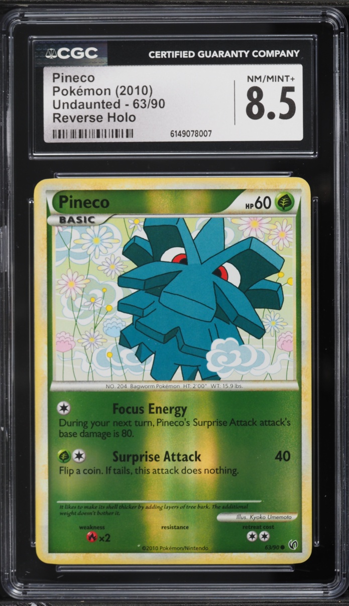 2010 Pokemon HeartGold & SoulSilver Undaunted Reverse Holo Pineco #63 CGC 8.5 NM-MT+