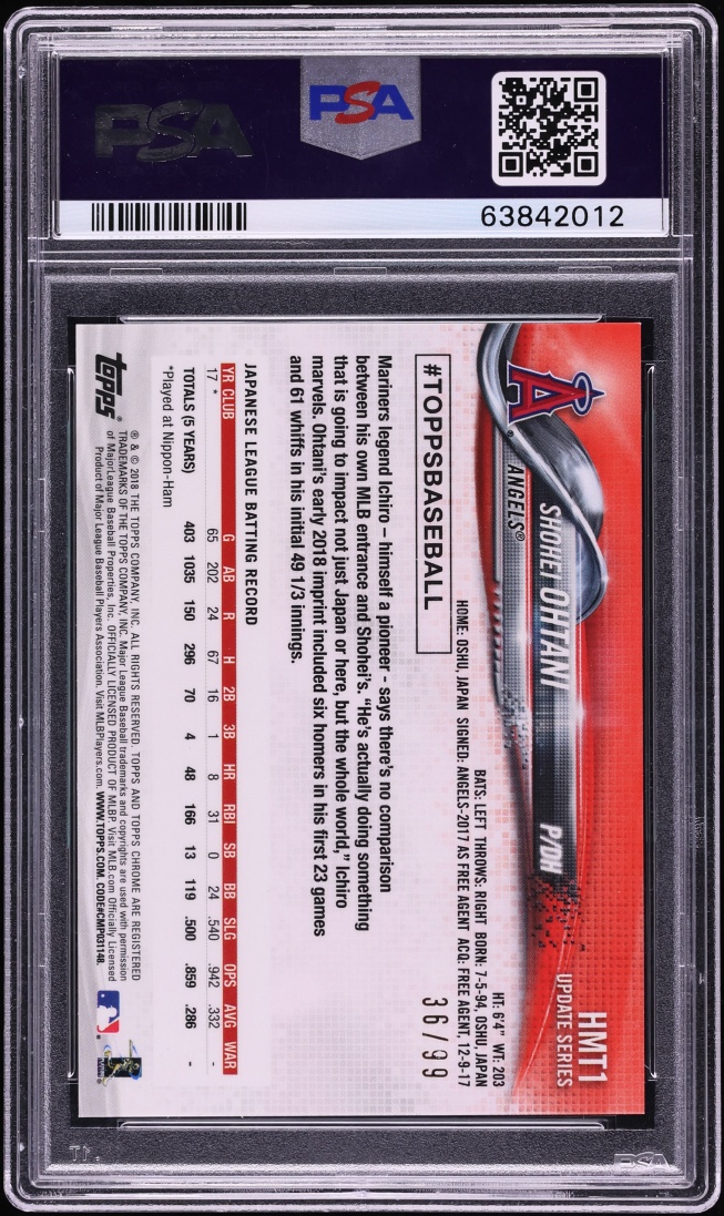 2018 Topps Chrome Update Xfractor Shohei Ohtani ROOKIE /99 #HMT1 PSA 10 GEM MINT
