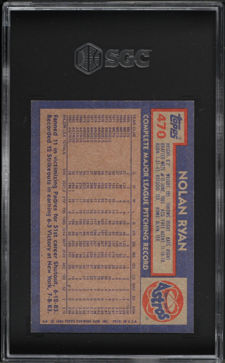 1984 Topps Nolan Ryan #470 SGC 8.5 NM-MT+