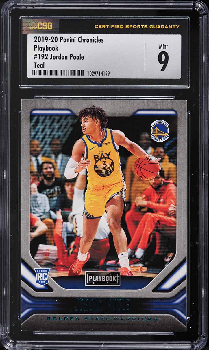 2019 Panini Chronicles Playbook Teal Jordan Poole ROOKIE #192 CSG 9 MINT - Main Image