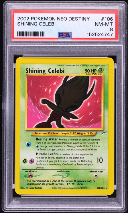 2002 Pokemon Neo Destiny Holo Shining Celebi #106 PSA 8 NM-MT