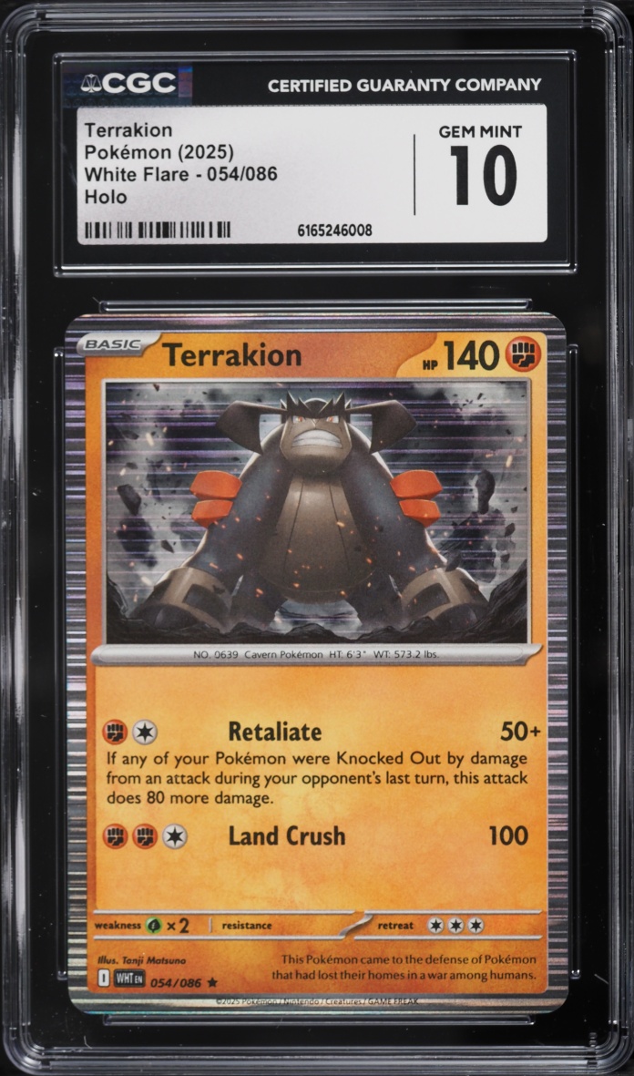 2025 Pokemon Scarlet & Violet White Flare Holo Terrakion #54 CGC 10 GEM MINT
