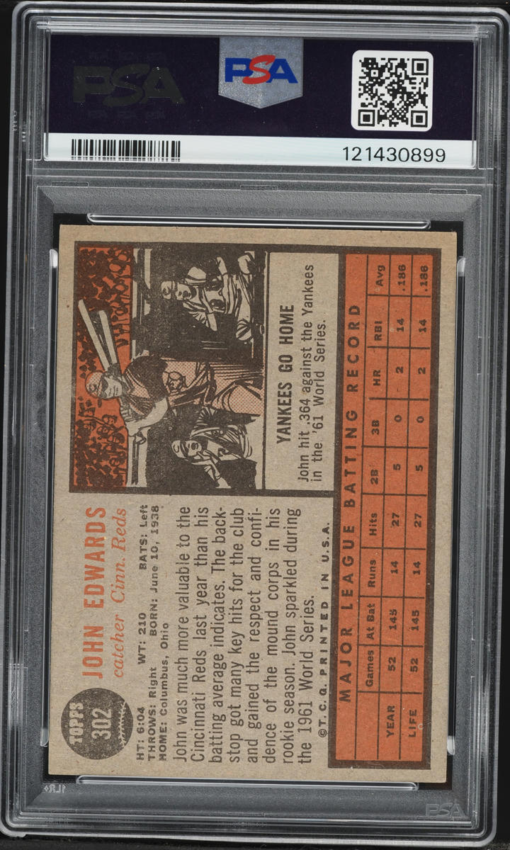 1962 Topps John Edwards #302 PSA 4.5 VGEX+