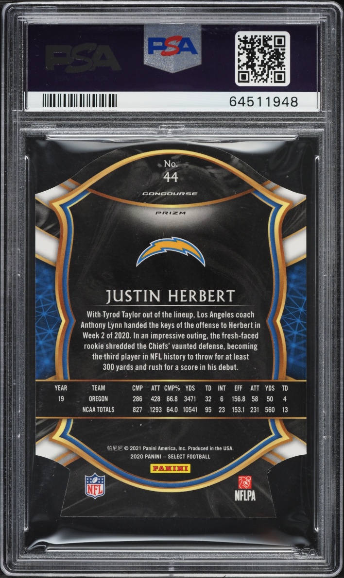 2020 Select Concourse Blue Prizm Die-Cut Justin Herbert ROOKIE #44 PSA 9 MINT