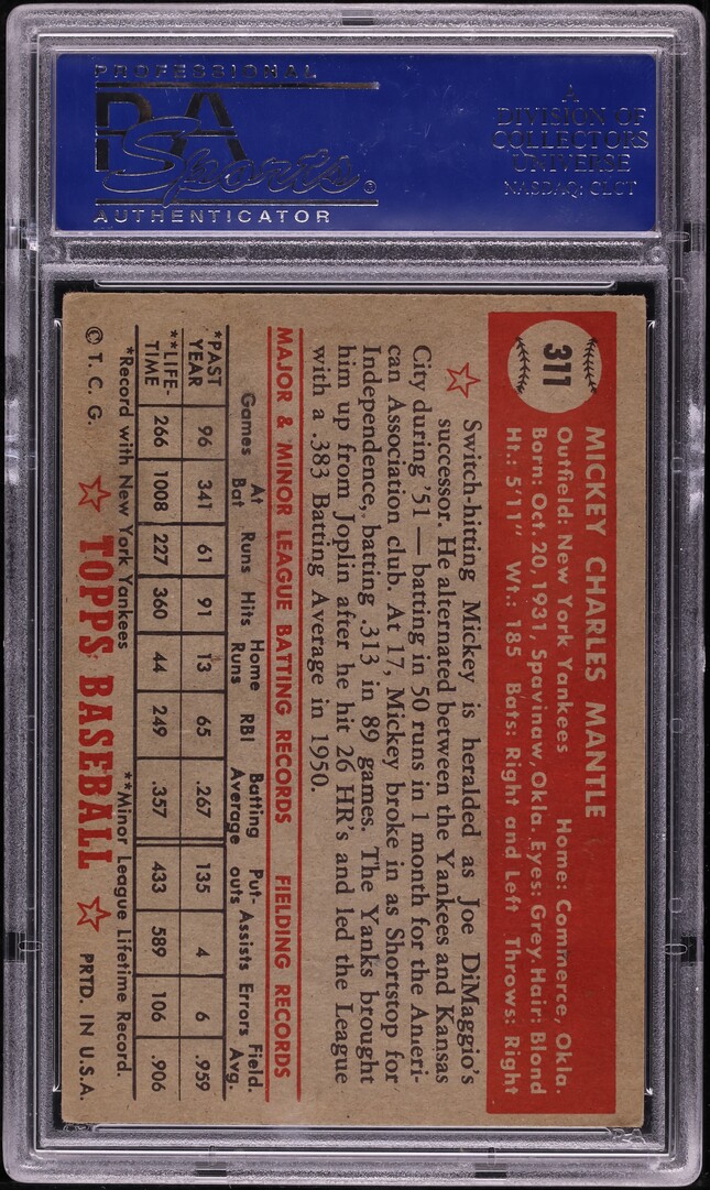 1952 Topps Mickey Mantle #311 PSA 3 VG