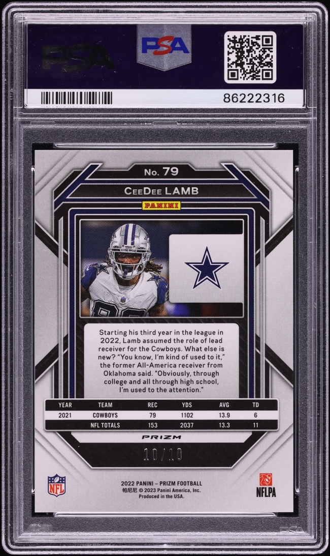 2022 Panini Prizm Gold CeeDee Lamb 10/10 #79 PSA 9 MINT