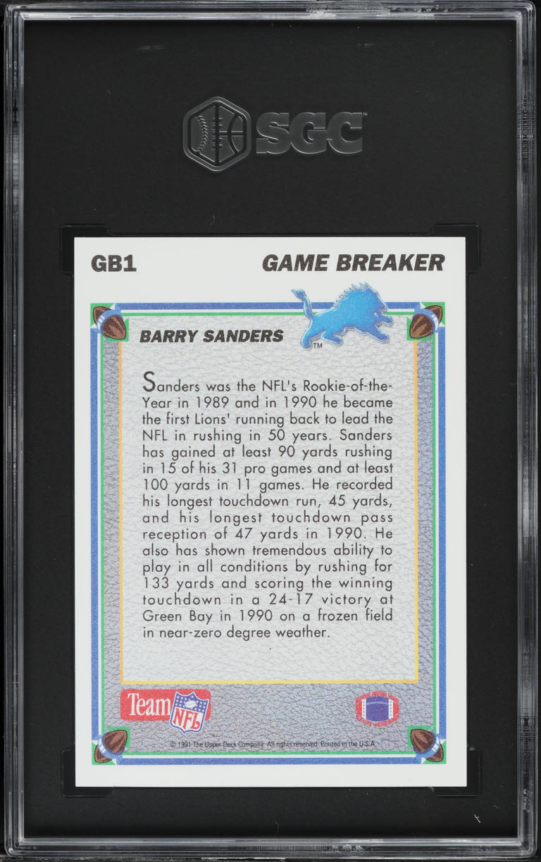 1991 Upper Deck Game Breakers Hologram Barry Sanders #GB1 SGC 8 NM-MT