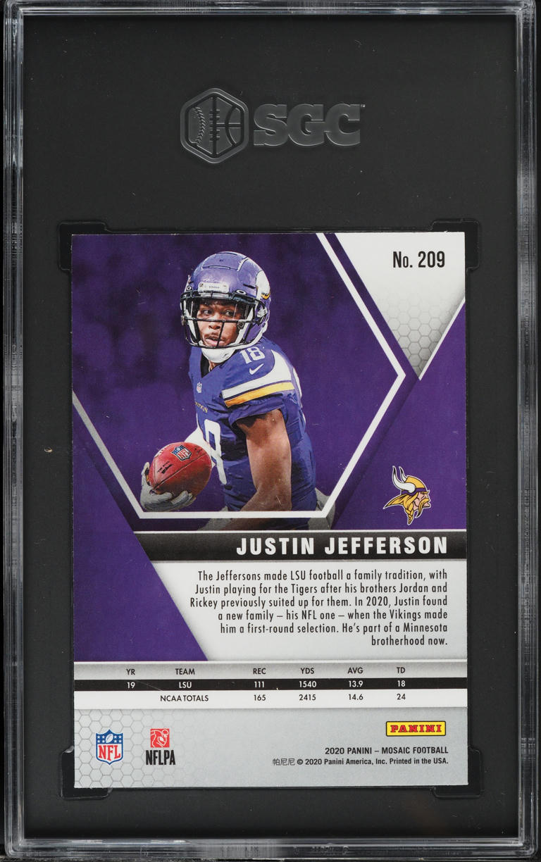 2020 Panini Mosaic Justin Jefferson ROOKIE #209 SGC 10 GEM MINT