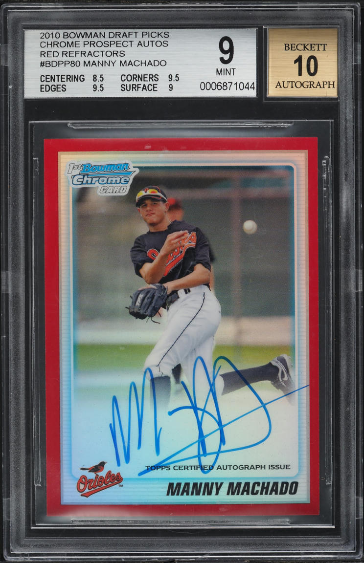 2010 Bowman Chrome Red Refractor Manny Machado PROSPECT AUTO 1/5 #BDPP80 BGS 9 MINT