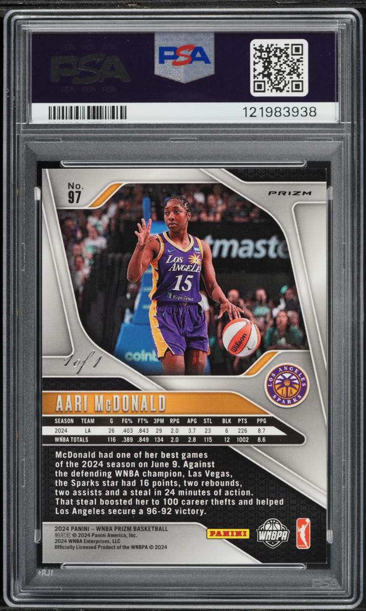 2024 Panini Prizm WNBA Black Finite Aari McDonald 1/1 #97 PSA 9 MINT