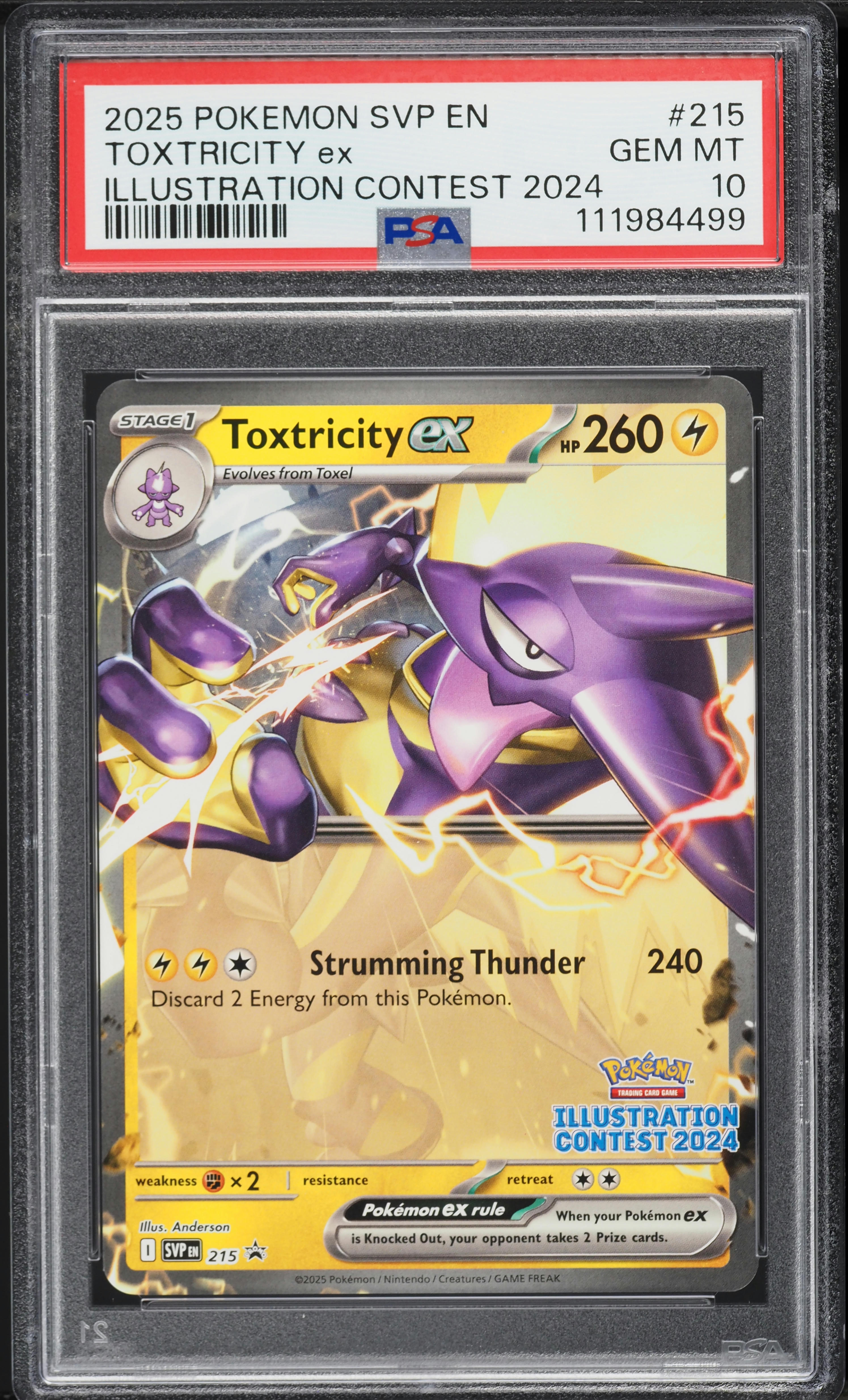 2025 Pokemon SV Black Star Promo Illustration Contest Toxtricity Ex #215 PSA 10