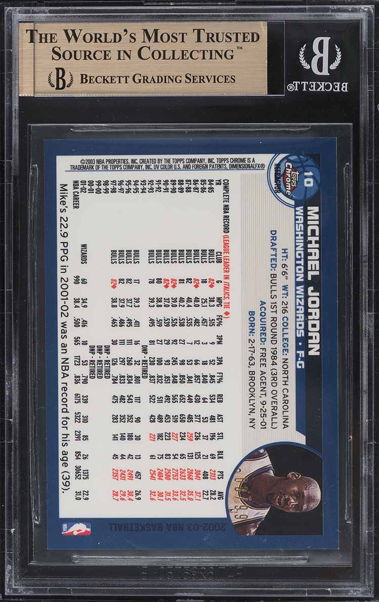 2002 Topps Chrome Refractor Black Border Michael Jordan /99 #10 BGS 9.5 GEM MINT